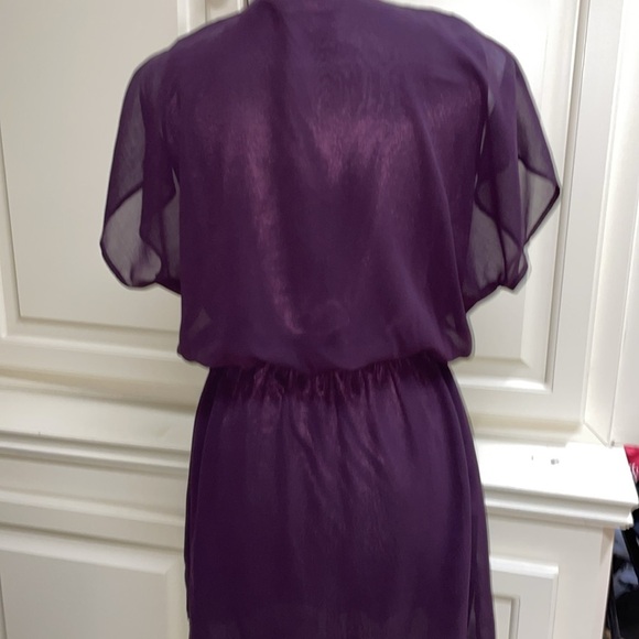 Purple Eggplant Embellished Satin Chiffon Dress Lined Special Occasion Sz S - Picture 2 of 9